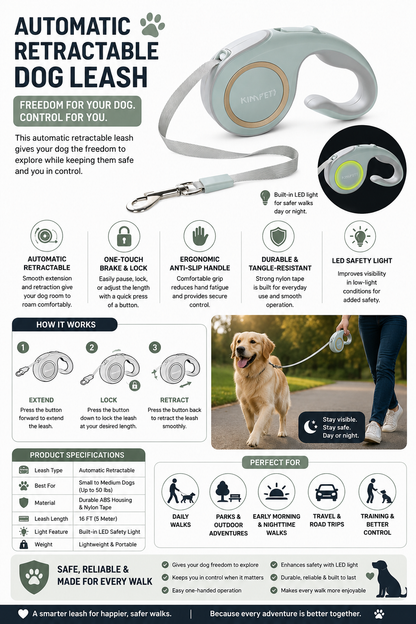 FlexiComfort Automatic Retractable Dog Leash